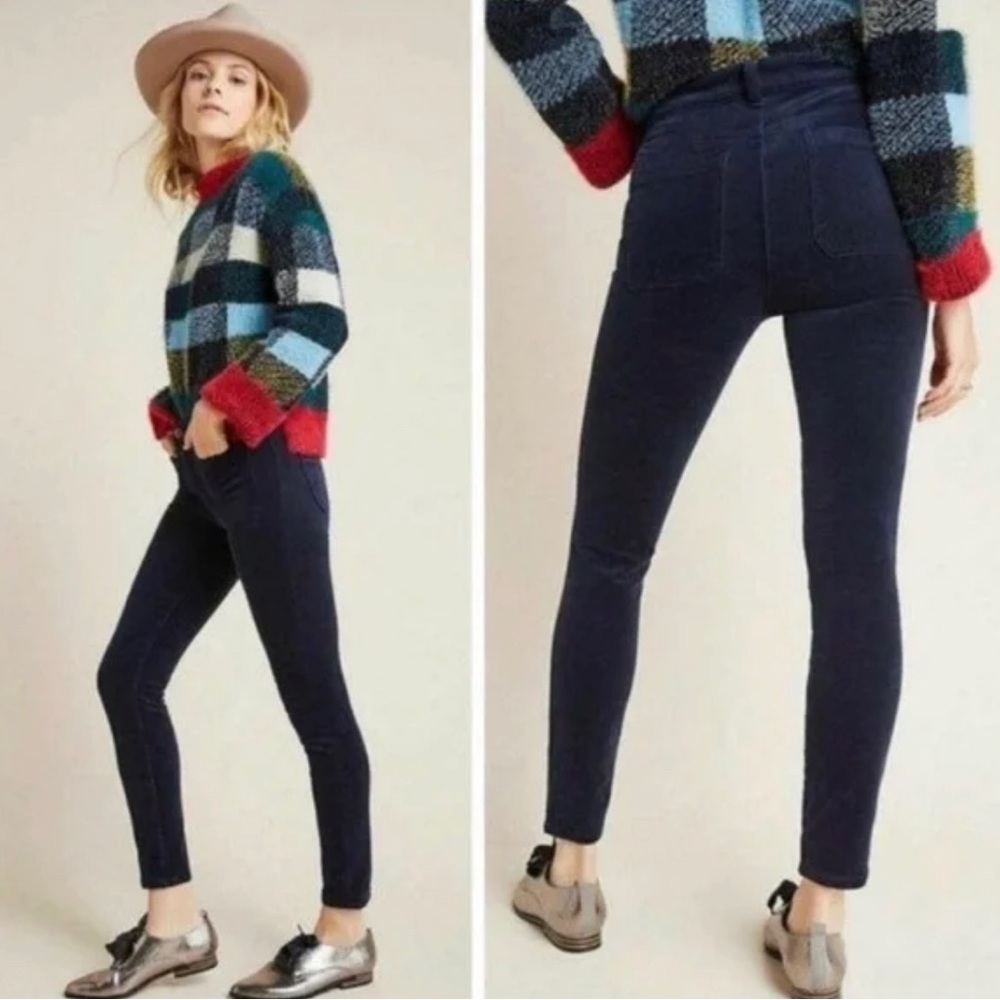 Anthropologie Pilcro High-Rise Skinny Corduroy Cord Pants Navy Blue 26